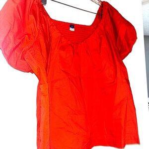Vibrant Orange Blouse with Puff Sleeves